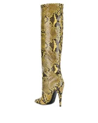 gelbe kniehohe Stiefel aus Leder mit Schlangenmuster von Saint Laurent