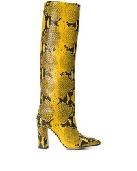 gelbe kniehohe Stiefel aus Leder mit Schlangenmuster von Paris Texas