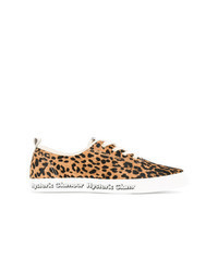 gelbe Leder niedrige Sneakers mit Leopardenmuster
