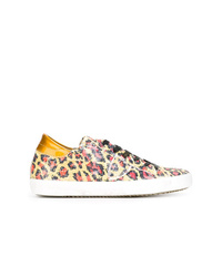 gelbe Pailletten niedrige Sneakers mit Leopardenmuster