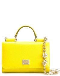 gelbe Satchel-Tasche aus Leder von Dolce & Gabbana