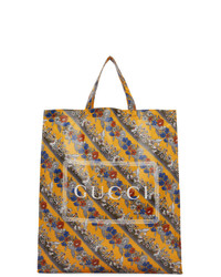 gelbe Shopper Tasche aus Leder mit Blumenmuster von Gucci
