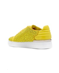 gelbe verzierte Leder niedrige Sneakers von Philipp Plein