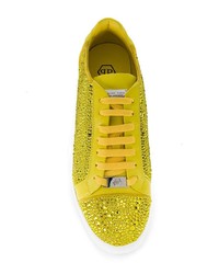 gelbe verzierte Leder niedrige Sneakers von Philipp Plein