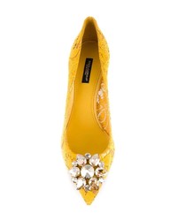 gelbe verzierte Satin Pumps von Dolce & Gabbana