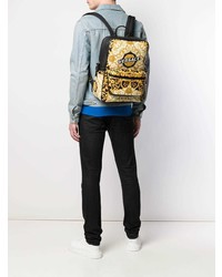 gelber bedruckter Leder Rucksack von Versace