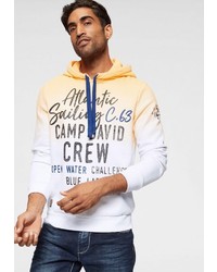 gelber bedruckter Pullover mit einem Kapuze von Camp David