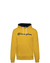 gelber bedruckter Pullover mit einem Kapuze von Champion