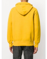 gelber bedruckter Pullover mit einem Kapuze von Sacai