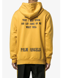 gelber bedruckter Pullover mit einem Kapuze von Palm Angels