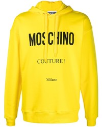 gelber bedruckter Pullover mit einem Kapuze von Moschino