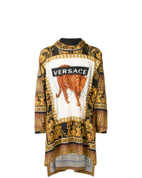 gelber bedruckter Pullover mit einem Kapuze von Versace