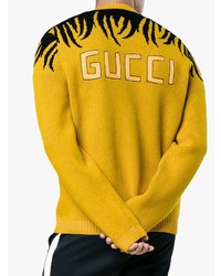 gelber bedruckter Pullover mit einem Rundhalsausschnitt von Gucci