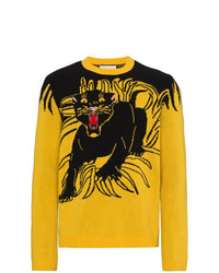 gelber bedruckter Pullover mit einem Rundhalsausschnitt von Gucci