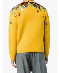 gelber bedruckter Pullover mit einem Rundhalsausschnitt von Gucci