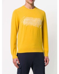 gelber bedruckter Pullover mit einem Rundhalsausschnitt von Z Zegna