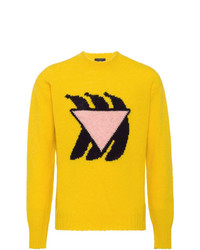 gelber bedruckter Pullover mit einem Rundhalsausschnitt von Prada