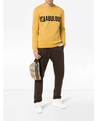 gelber bedruckter Pullover mit einem Rundhalsausschnitt von Fendi