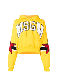 gelber bedruckter Pullover mit einer Kapuze von MSGM