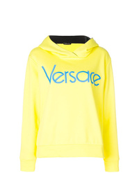 gelber bedruckter Pullover mit einer Kapuze von Versace