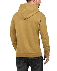 gelber Fleece-Pullover mit einem Kapuze von BLEND