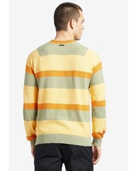 gelber horizontal gestreifter Pullover mit einem Rundhalsausschnitt von khujo