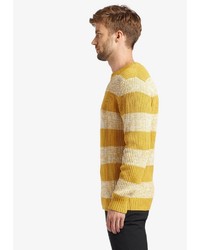 gelber horizontal gestreifter Pullover mit einem Rundhalsausschnitt von khujo