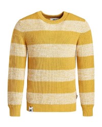 gelber horizontal gestreifter Pullover mit einem Rundhalsausschnitt von khujo