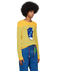 gelber horizontal gestreifter Pullover mit einem Rundhalsausschnitt von JW Anderson