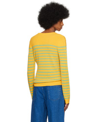 gelber horizontal gestreifter Pullover mit einem Rundhalsausschnitt von JW Anderson