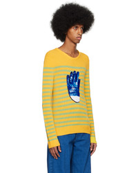 gelber horizontal gestreifter Pullover mit einem Rundhalsausschnitt von JW Anderson