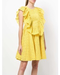 gelbes ausgestelltes Kleid mit Lochstickerei von MSGM