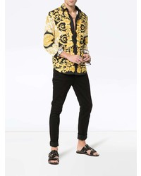 gelbes bedrucktes Langarmhemd von Versace