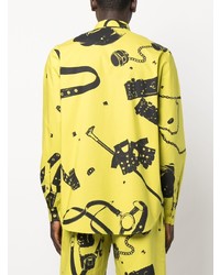 gelbes bedrucktes Langarmhemd von Moschino