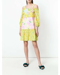 gelbes bedrucktes schulterfreies Kleid von Boutique Moschino