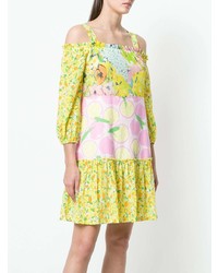 gelbes bedrucktes schulterfreies Kleid von Boutique Moschino