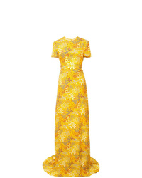 gelbes bedrucktes Seide Ballkleid von Carolina Herrera