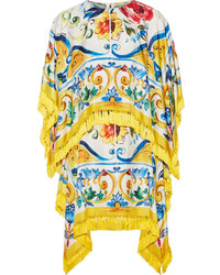 gelbes bedrucktes Seidekleid von Dolce & Gabbana