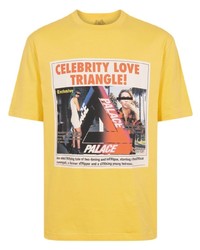 gelbes bedrucktes Spitze T-Shirt mit einem Rundhalsausschnitt von Palace
