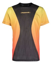 gelbes bedrucktes T-Shirt mit einem Rundhalsausschnitt aus Netzstoff von DSQUARED2