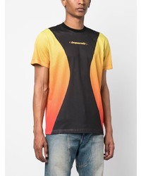 gelbes bedrucktes T-Shirt mit einem Rundhalsausschnitt aus Netzstoff von DSQUARED2