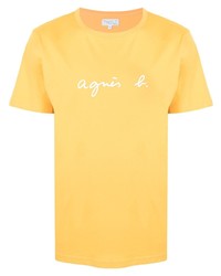 gelbes bedrucktes T-Shirt mit einem Rundhalsausschnitt von agnès b.