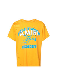 gelbes bedrucktes T-Shirt mit einem Rundhalsausschnitt von Amiri