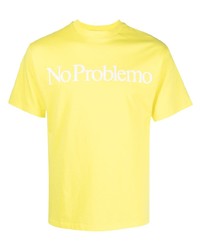 gelbes bedrucktes T-Shirt mit einem Rundhalsausschnitt von Aries