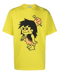 gelbes bedrucktes T-Shirt mit einem Rundhalsausschnitt von Aries