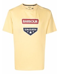 gelbes bedrucktes T-Shirt mit einem Rundhalsausschnitt von Barbour