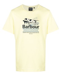 gelbes bedrucktes T-Shirt mit einem Rundhalsausschnitt von Barbour