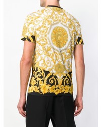 gelbes bedrucktes T-Shirt mit einem Rundhalsausschnitt von Versace