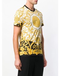 gelbes bedrucktes T-Shirt mit einem Rundhalsausschnitt von Versace