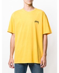 gelbes bedrucktes T-Shirt mit einem Rundhalsausschnitt von Stussy